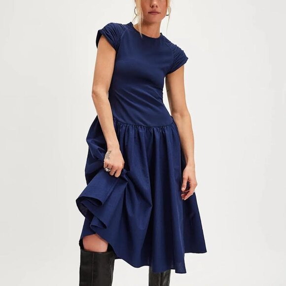 Free People Dresses & Skirts - FREE PEOPLE afternoon elegance midi dress navy blue Sz XS NEW